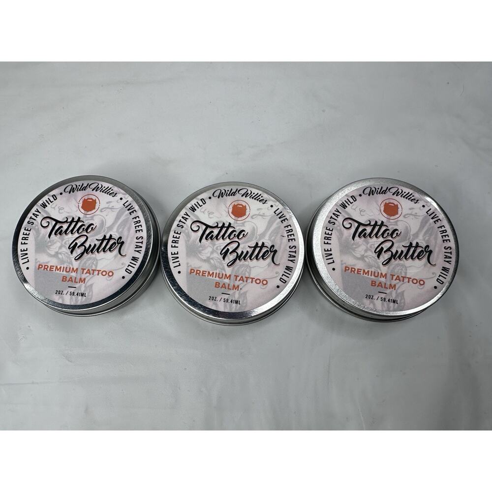 Lot of (3) WILD WILLIES TATTOO BUTTER Premium Tattoo Balm Butter 2 oz. Organic